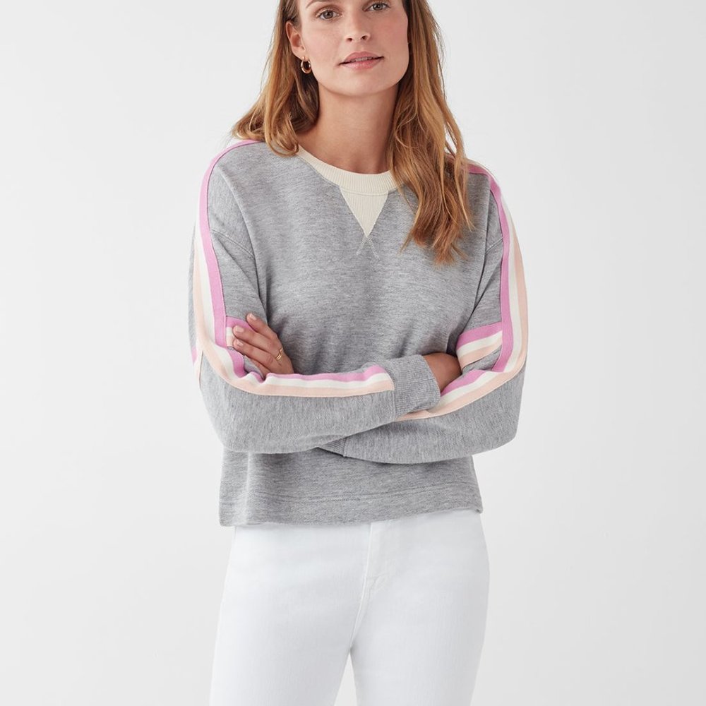 Splendid Womens Gray Striped Heathered Ribbed Trim